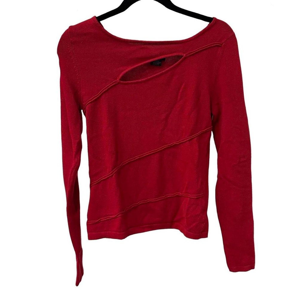 red long sleeve sweater with cut out